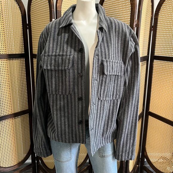 Billy Reid Wool Blend Overshirt Jacket Gray Stripe Size L Button Front Shacket - Picture 10 of 10